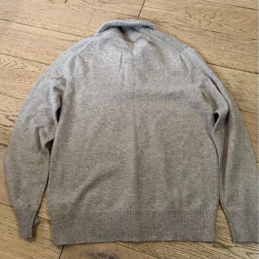 J. Crew Shawl Collar Pullover Sweater Mens Medium Beige Wool Blend Button (1340)